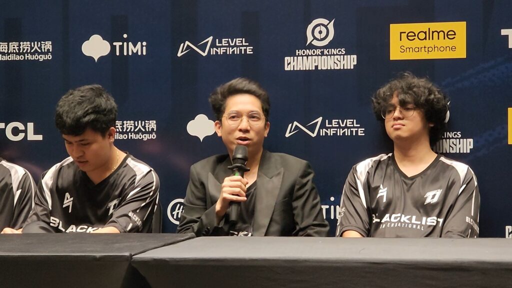 Blacklist International coach Tgee answers questions from the media (photo via XC Enriquez / Esports INQ)